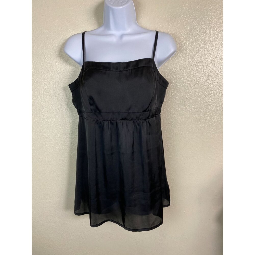 Cabi Black Babydoll Cami Top Size 6 Empire Waist Satin Y2K 90s smocked Flowy